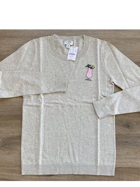 NWT.  J. Crew Cream puns Colada Cuddle Sweater Top with Pink Cocktail Embroidery